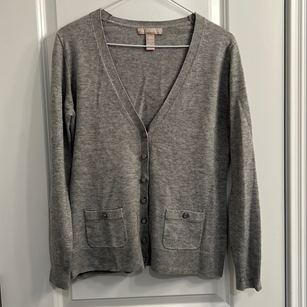 Banana Republic Gray Wool-Blend V-Neck Cardigan L